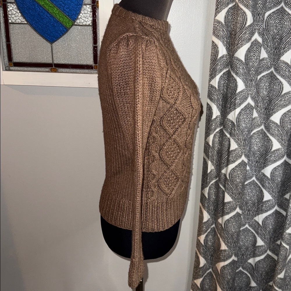 CO Wool Cashmere Blend Mocha Brown Fitted Cable Knit Sweater SZ XS - Picture 5 of 10